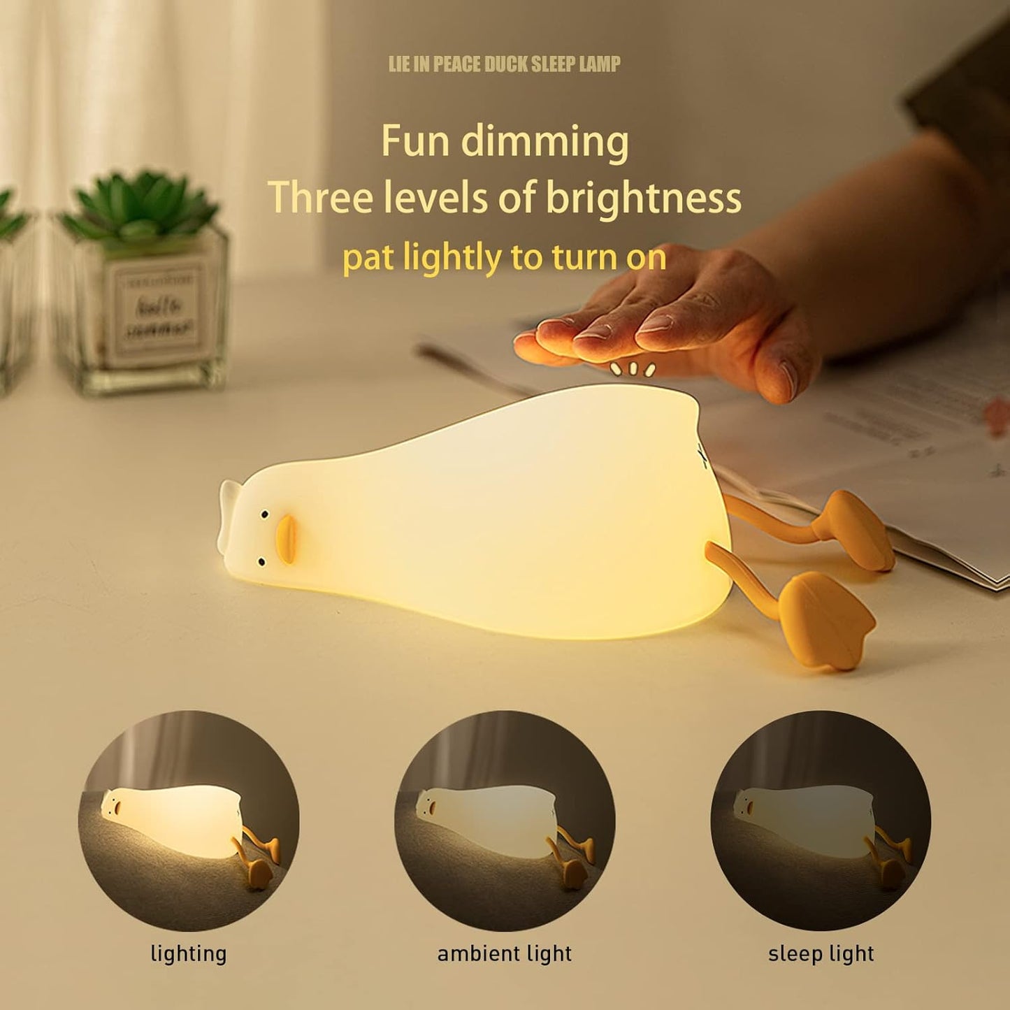 Lying Flat Benson Duck, Rechargeable Silicone Night Light, Dimmable Cute Light Up Duck, Nursery Nightlight, Bedside Lamp