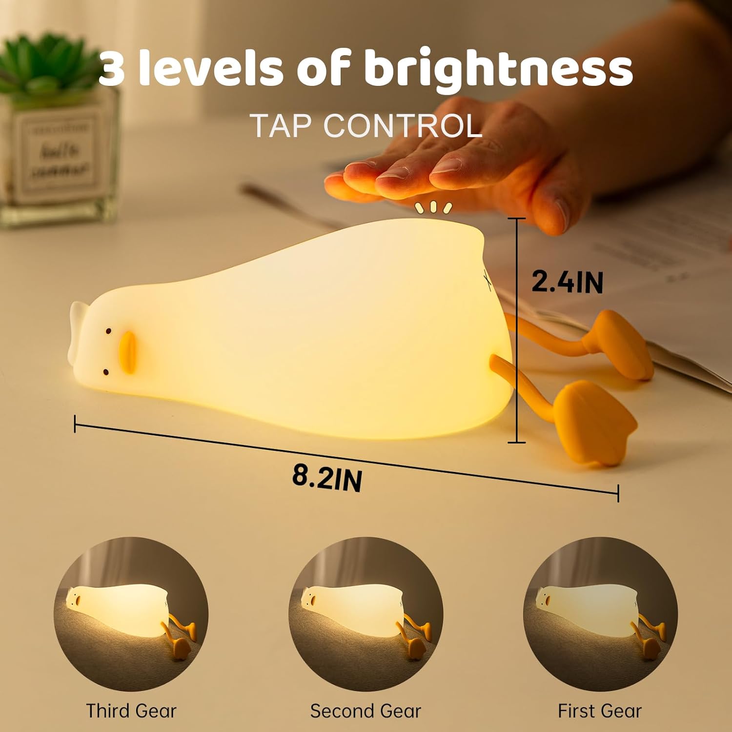 Cute Silicone Duck Lying Night Light Yellow Duck 3-Level Light Up Bedside Read Desk Touch Night Lamp Kids Room Kawaii Decoration