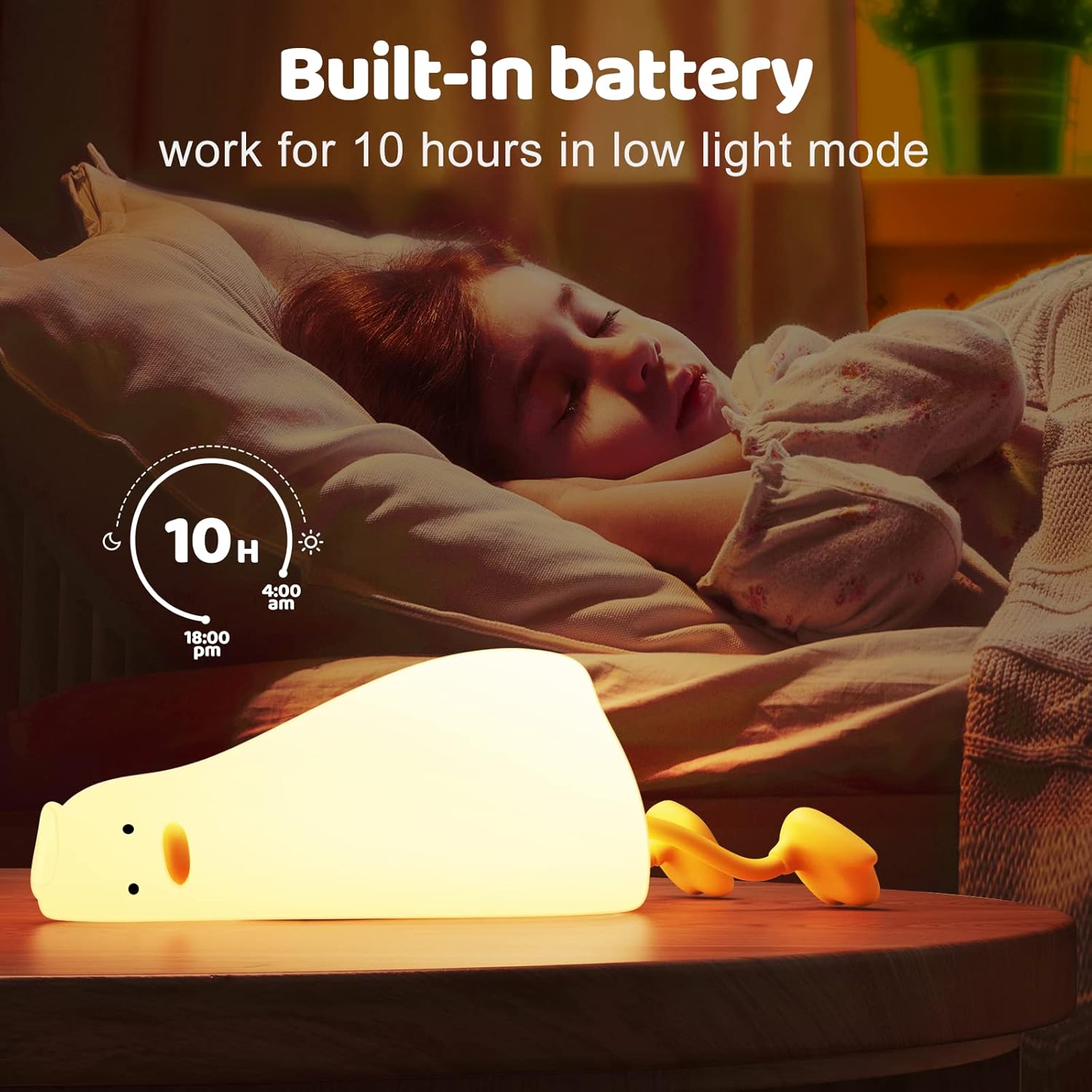 Cute Silicone Duck Lying Night Light Yellow Duck 3-Level Light Up Bedside Read Desk Touch Night Lamp Kids Room Kawaii Decoration